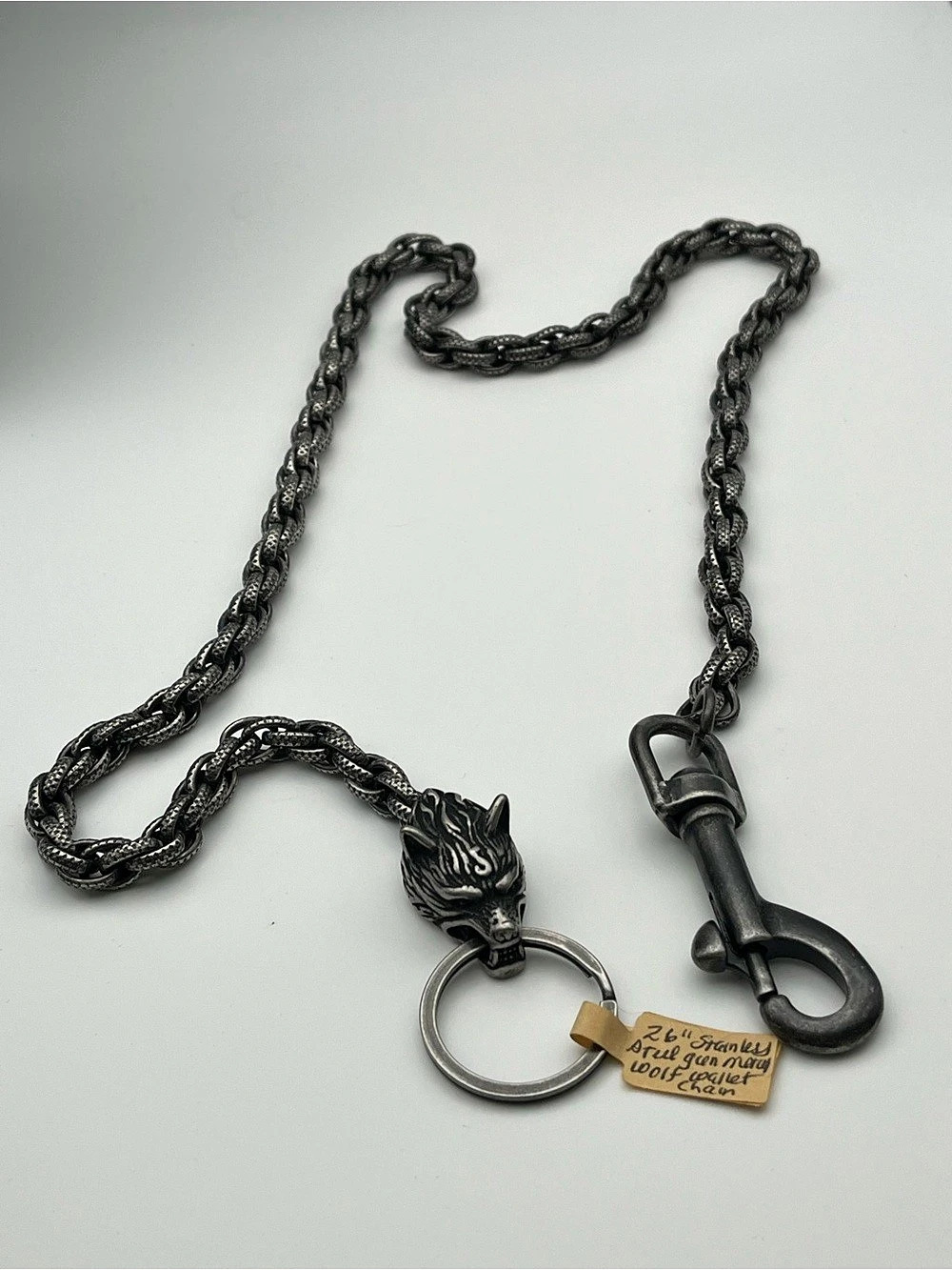 Stainless Steel Gun Metal Wolf Head Wallet Chain Holder